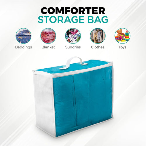 3 Pack Clear Plastic Storage Bags, Durable Zippered Storage Bags for Comforters, Blankets, Clothes, and Bedding - Breathable Nonwoven with Clear Front for Easy Organizing 20x20x8