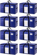 TAILI 8 Pack Dark Blue Extra Large Moving Bags, Heavy Duty Totes with Visible Window, Wrap Around Handles, Great for Storage