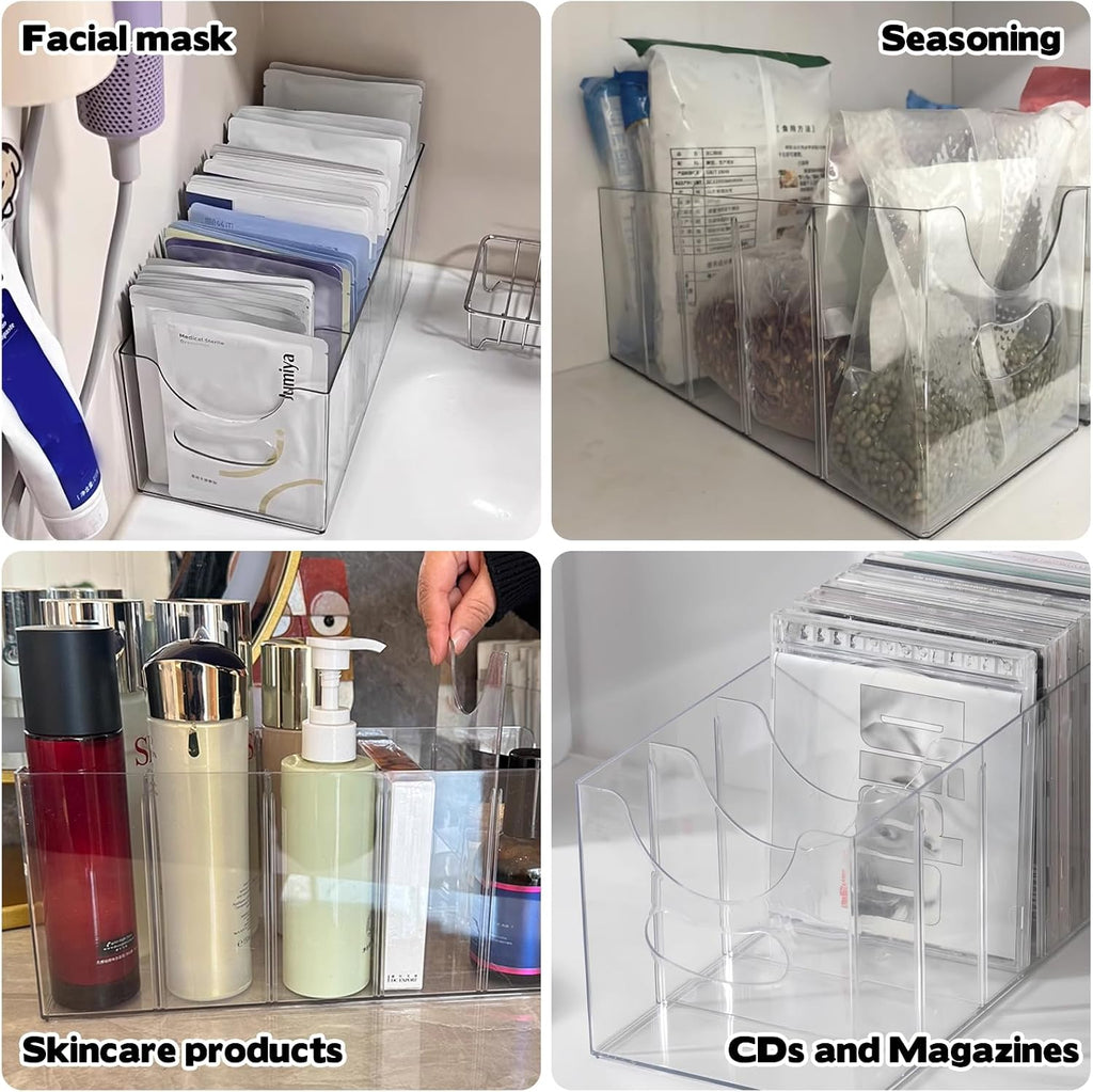 3 Pack Acrylic Belt Organizer Clear Stackable Belt Storage Holder Purse Organizer for Closet - 5 Compartments with Removable Dividers,Display Case Pantry Cabinet Organizers for Ties,Socks,Underwear