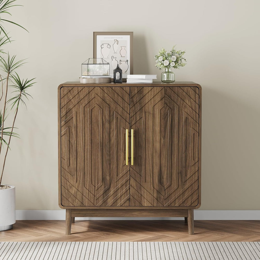 Kiasthome Walnut 2-Door Sideboard Buffet Cabinet with Storage | Adjustable Sh...