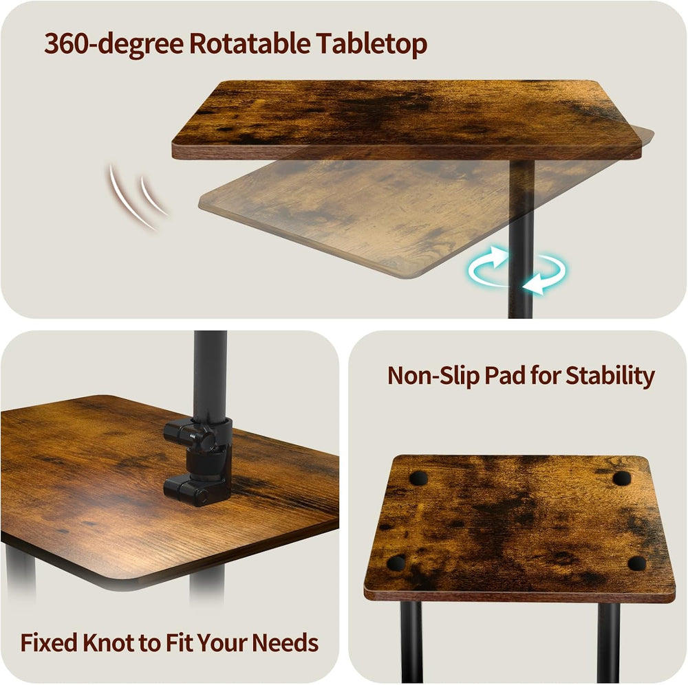 Swivel Side Table Adjustable Height, 3-Tier End Table with 360°Rotatable Tray...