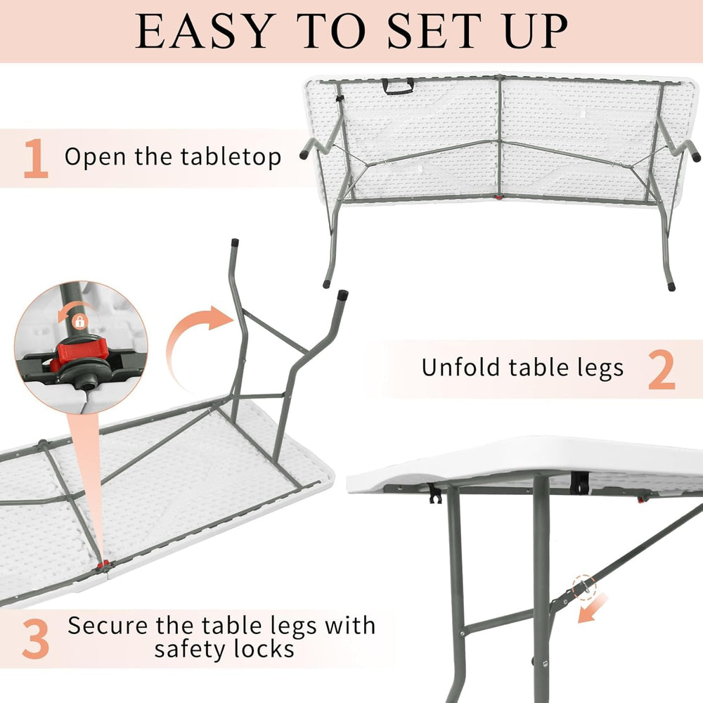 Set of 2 Folding Tables with Carrying Handle Lightweight 6FT Rectangular Port...