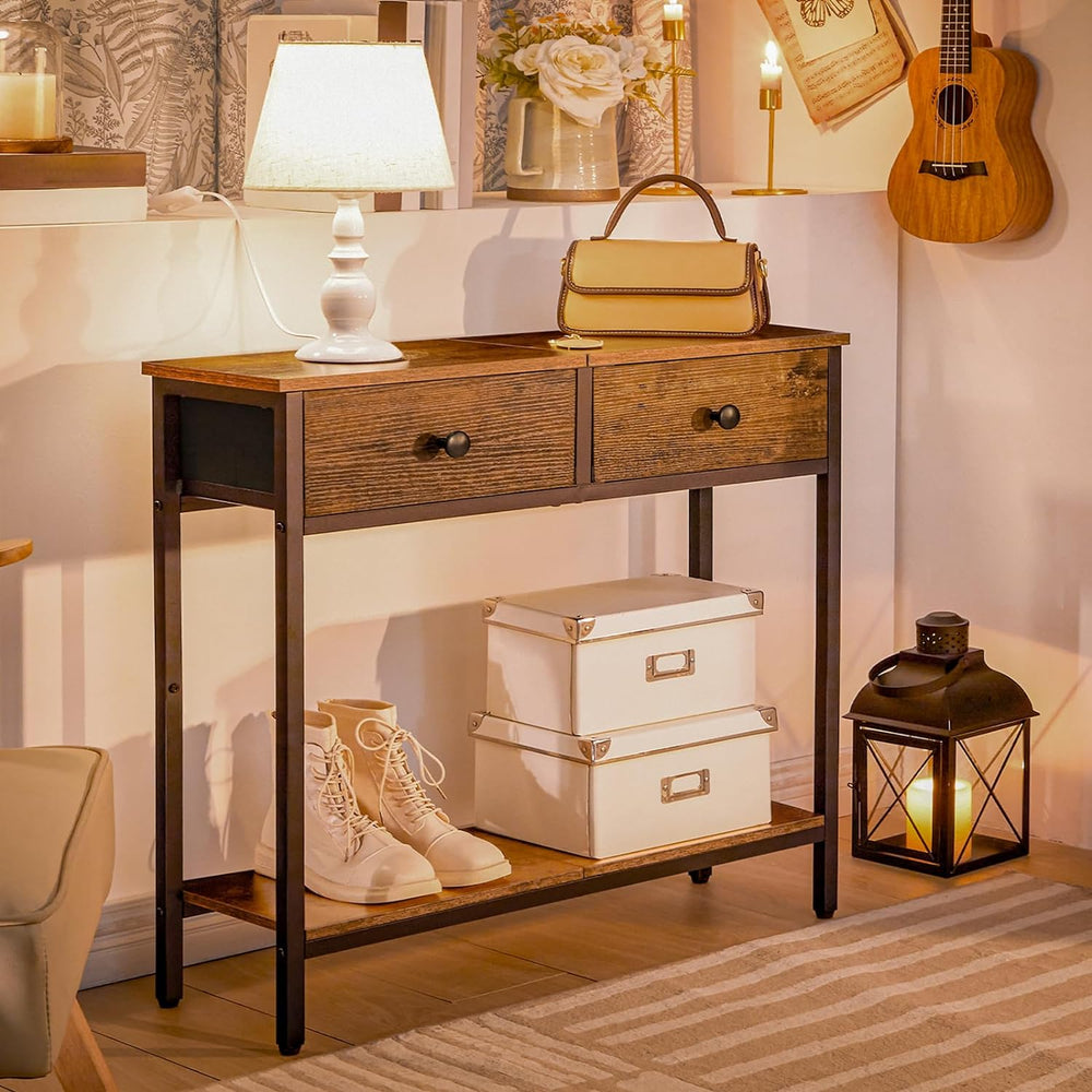 HOOBRO 29.5" Narrow Console Table with 2 Fabric Drawers, Small Entryway ...