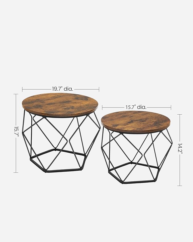 VASAGLE Small Coffee Table Set of 2, Round Coffee Table with Steel Frame, Sid...