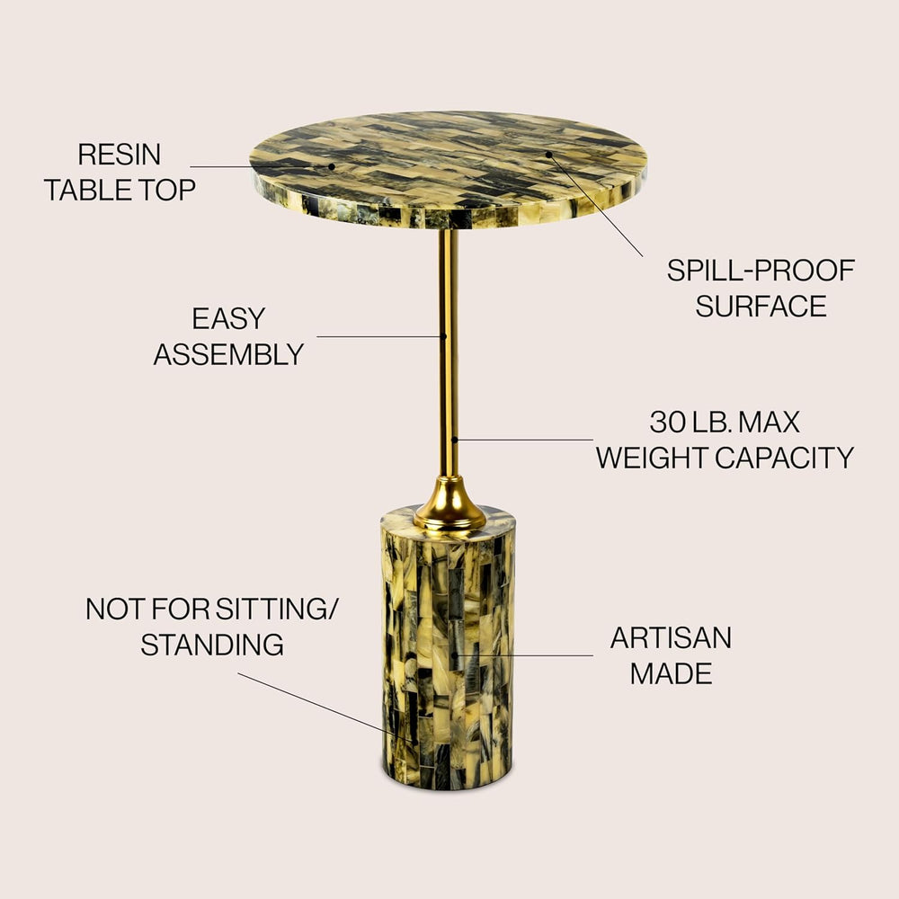 JONATHAN Y Hedda Gold Iron 23.5" Round Pedestal Drink Table with Yellow ...