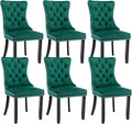 Green Velvet Dining Chairs Set of 6, Upholstered Dining Room Chairs with Back Ring Pull Trim and Solid Wood Legs, Tufted Wingback Kitchen Chairs for Dining Room,Living Room,Kitchen(Green)