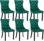 Green Velvet Dining Chairs Set of 6, Upholstered Dining Room Chairs with Back Ring Pull Trim and Solid Wood Legs, Tufted Wingback Kitchen Chairs for Dining Room,Living Room,Kitchen(Green)