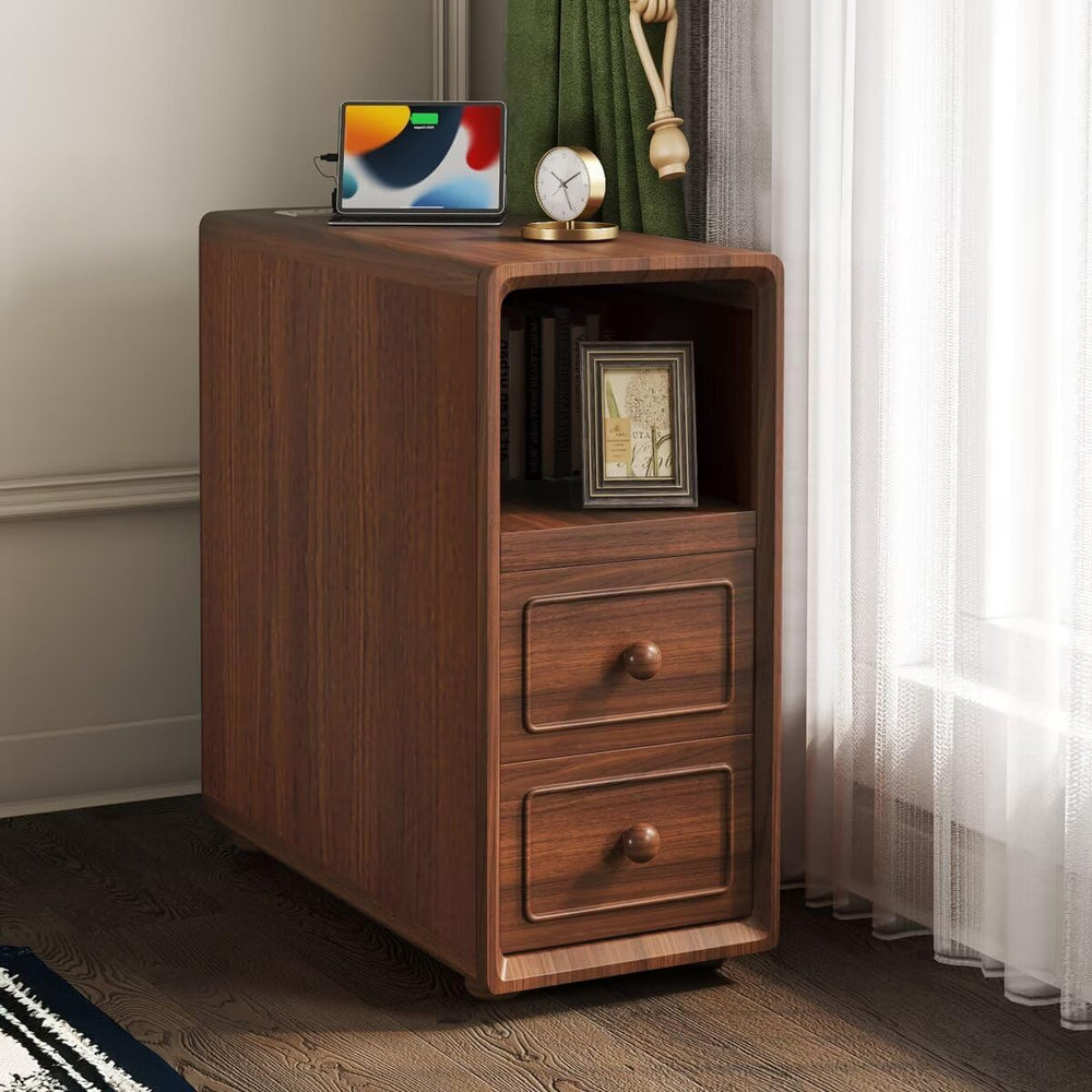JIJIWANG Tall End Table with Drawers, 47.2" Corner Shelf Table with Open...