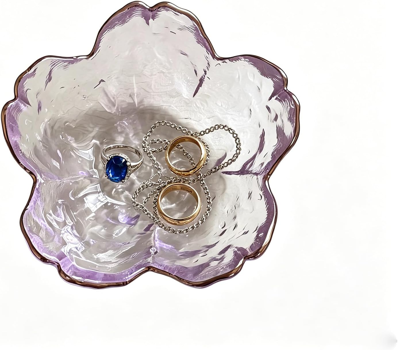 Small Jewelry Dish Tray, Flower Ring Dish Jewelry Tray, Nightstand Decor Glass Trinket Dish, Jewlery Plate Crystal Ring Holder Dish, Gifts Engagement Jewelry Bowl Dish for Rings, Earrings (Purple)