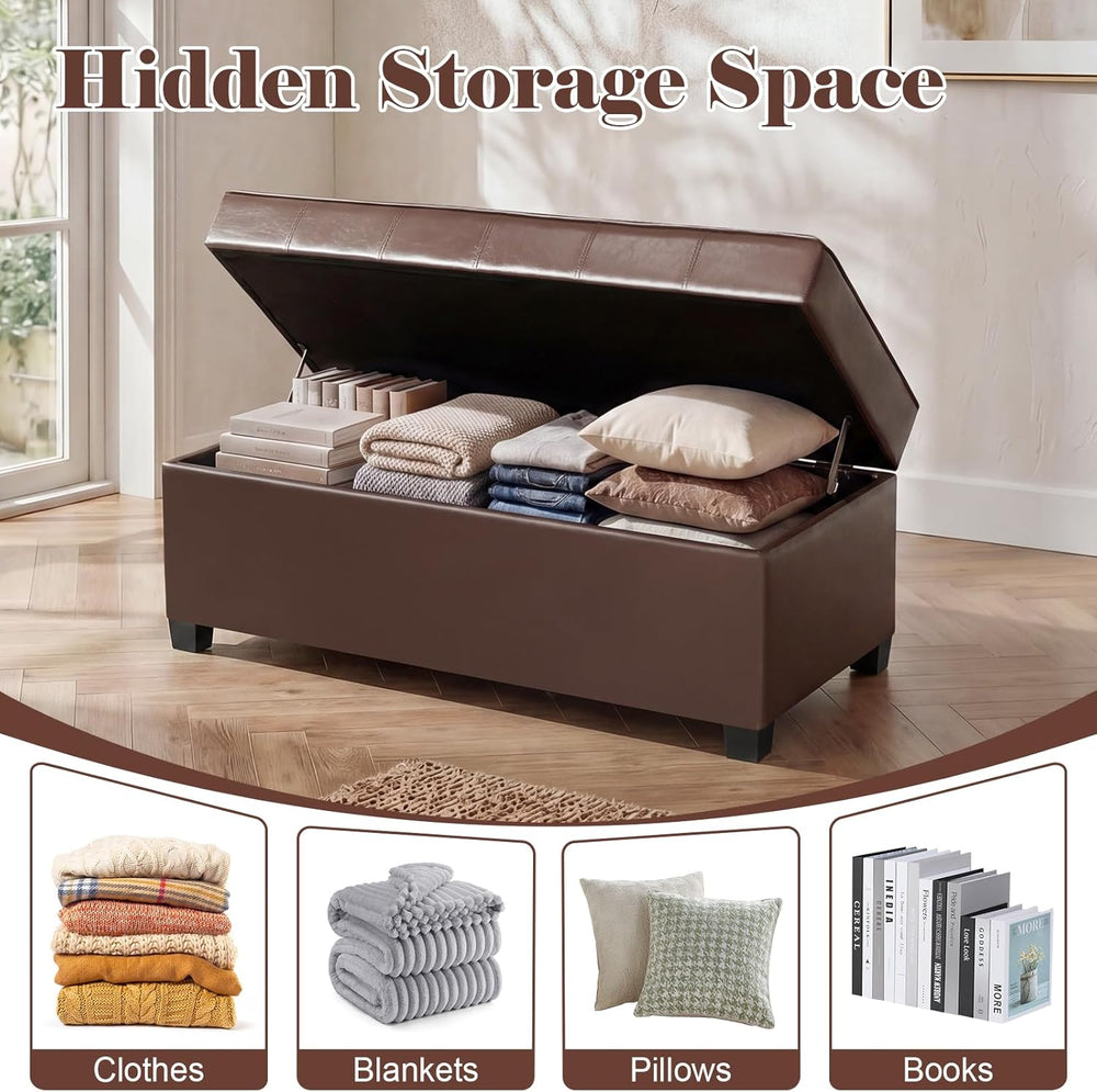 Homebeez 40" Faux Leather Storage Ottoman Bench, End of Bed Bench, Uphol...