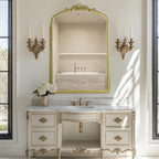 Gold Vintage Mirror, Arched Antique Mirror with Ornate Frame for Bathroom Wall, Living Room, Fireplace, 39.5x26 Inch.