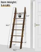 TEAKMAMA 6-Tier 5.4ft Blanket Ladder with Hanging Knobs Rustic Brown | Farmhouse Wall Leaning Solid Wood Scratch & Slip Proof Quilt Rack, Living Room Bedroom Bathroom, Xmas Deco, Easy Setup