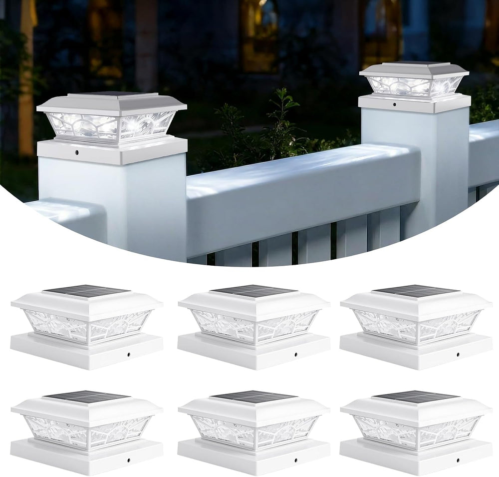 Brightever 4x4 Post Solar Lights, Solar Post Cap Lights White 6-Pack