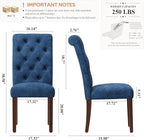 Upholstered Tufted Dining Room Chairs Set of 4, Parsons Kitchen Chairs with Padded Seat and Solid Wood Legs, Fabric Accent Side Diner Chair for Dining Room/Kitchen/Living Room, Blue