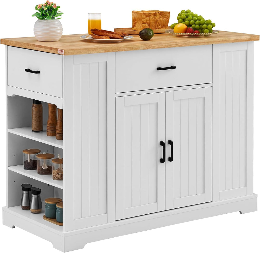 VEVOR 46" Wood Top Breakfast Bar with Storage Cabinet, Farmhouse Kitchen...
