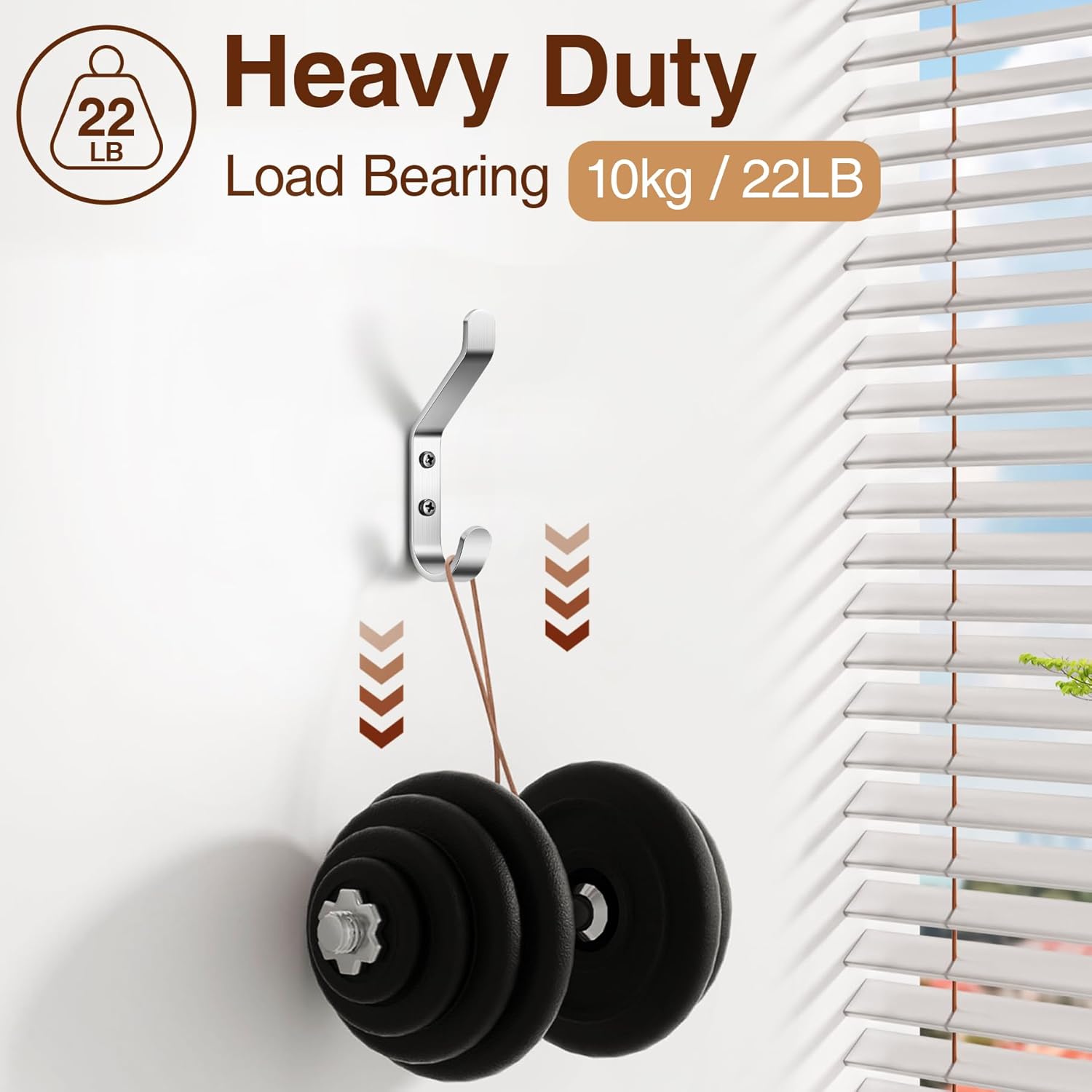 10-Pack Coat Hook for Hanging, 20LB (Max), Stainless Wall Hooks for Towel, Hat, Backpack, Key, Clothes, Wall Mounted Coat Hanger for Closet, Metal, Silver 3.75“