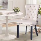 3-Pieces 31.5" Round Dining Table Set for 2, White Dining Table & Velvet Upholstered Dining Chairs Set of 2 for Kitchen Dining Room Apartment Small Space(Quadrangular Star&Beige Chairs)