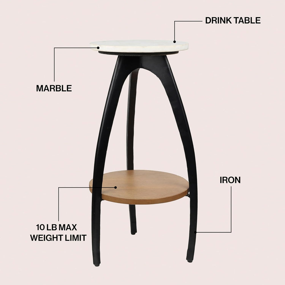 JONATHAN Y Ollie 24.5" Modern 2-Tier Round Drink Table, White Faux Marbl...