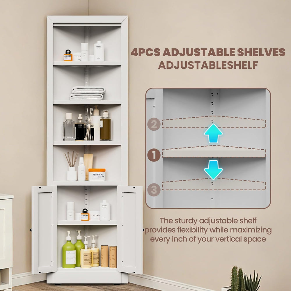 Metal Pantry Storage Cabinet with 4 Adjustable Shelves, 71" Tall Corner ...