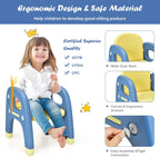 Costzon Toddler Table and Chair Set, Cute Dinosaur Children Activity Art Sturdy Desk Set w/Storage Rack & Montessori Building Blocks, Kids Table and Chair for Baby Boys Girls (Blue)