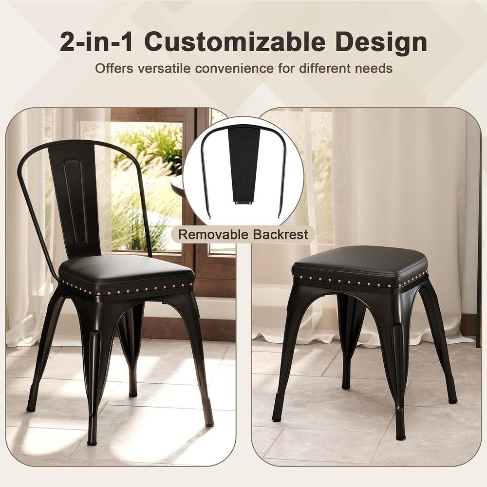 GIANTEX Metal Dining Chairs Set of 4, Stackable Armless Kitchen Side Chair wi...