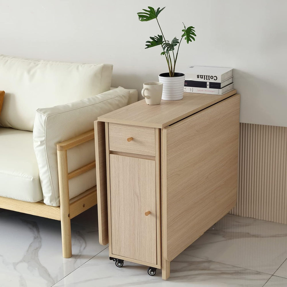 COMUHOME Drop Leaf Folding Dining Table with Storage, Wheels, Space Saving | ...