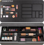 Black Bathroom Drawer Organizer Trays: 9 PC Stackable Desk Organizers Bin | vanity office kitchen modern shallow containers modular storage