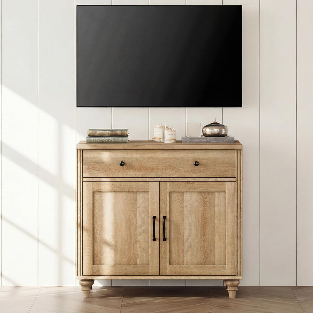 WAMPAT 34’‘ Oak Buffet Cabinet with Doors and Drawer, Wood Kitchen Storage Ca...