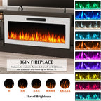 70" Black TV Stand with 36" White Electric Fireplace, 750W/1500W Entertainment Center for TVs up to 80", 20-Color LED, 300lbs Max Capacity High Gloss Cabinet, Two-Tone Style