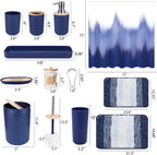 iMucci Bathroom Accessories Navy Blue Bathroom Sets with Shower Curtain and Rug, Navy Blue Ombre Waterproof Shower Curtain with Ultra Absorbent Rug Bathroom Accessories Set for Home Decor