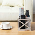 FARM IN Remote Control Holder,TV Remote Holder,Remote Caddy,Solid Wood Remote Control Holder with Cursive Letters Design, Whitewashed Solid Pine Wood with Black Cursive Letters Remotes