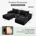 113" Modular Sectional Sofa Boneless U-Shaped Couches for Living Room | Modern Corduroy Cloud Couch Sofa with Memory Foam Deep Seat and Non-Slip Base, No Assembly, Black