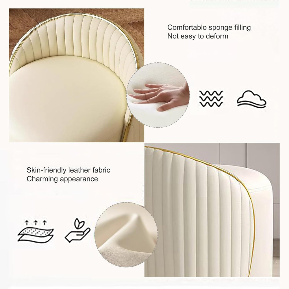 Modern Round Makeup Stool, 360 Swivel Vanity Chair, Beige Leather Seat, Solid...
