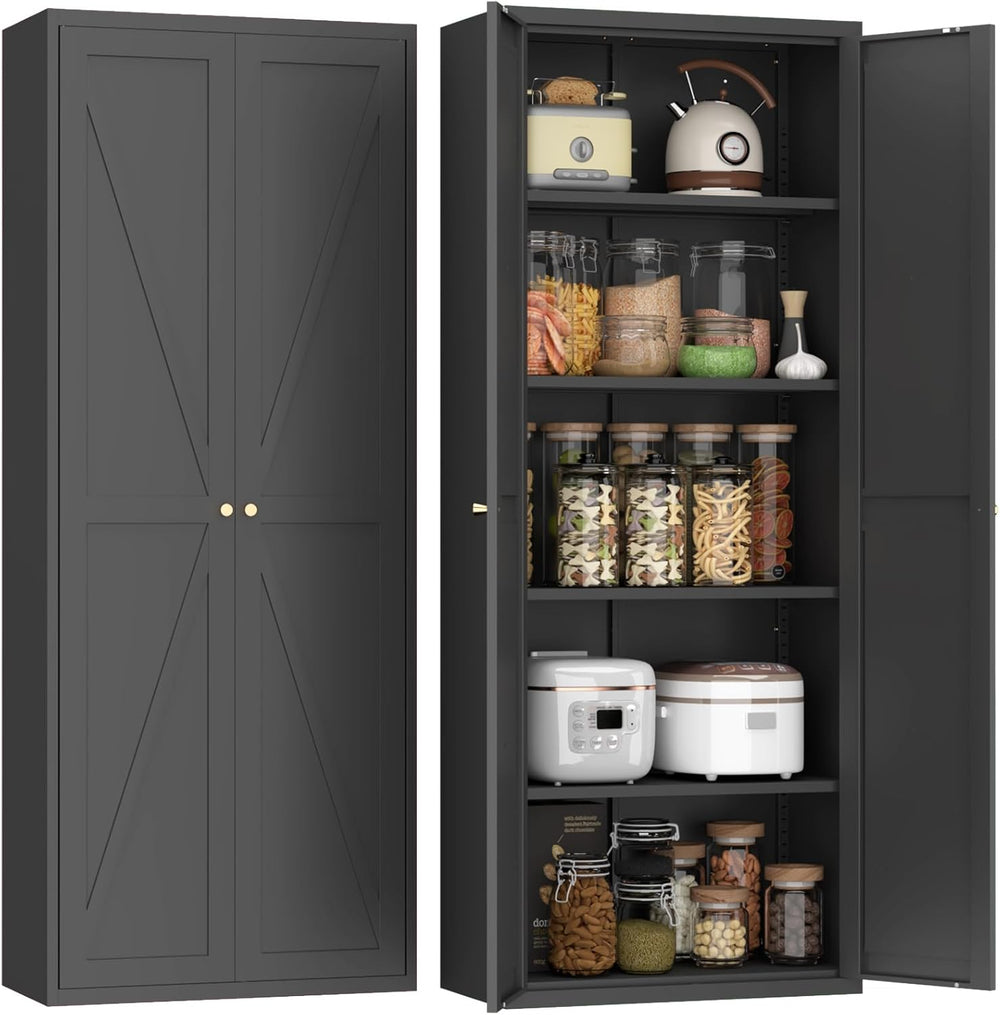 71" Tall Metal Kitchen Pantry Cabinet with 2 Doors and 4 Adjustable Shel...