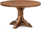 I7MZ7-50N-04 7-Pc Dining Set consists of a Pedestal Dining Table and 6 Light Tan Polyester Fabric Dining Chairs with Padded Back - Antique Walnut Finish