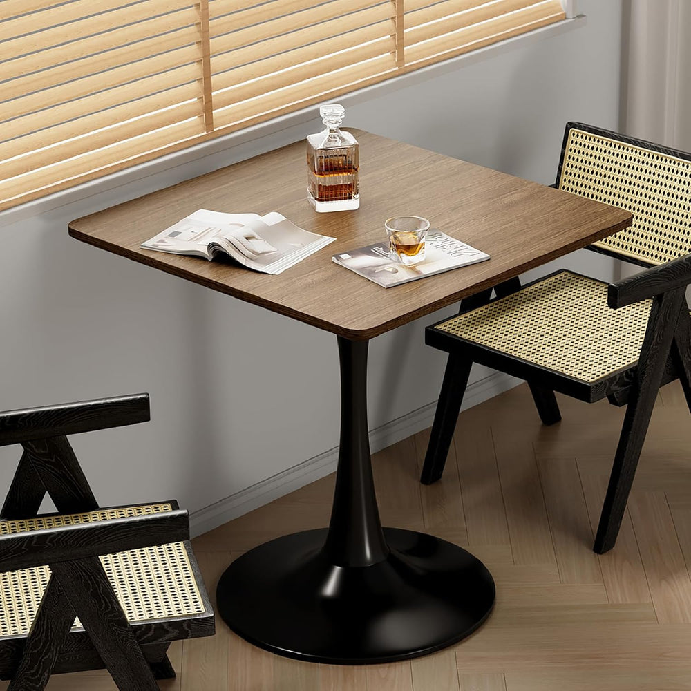 Walnut Square Tulip Table for 2, 24 Inch Small Dining Table with Metal Pedest...