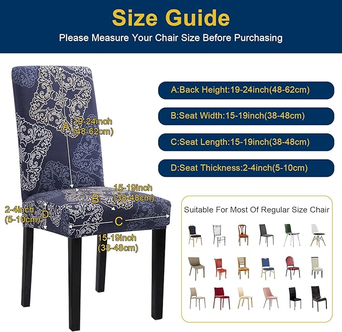 Dining Room Chair Covers - Stretch Kitchen/Dining Room Set of 4, Removable Washable Slipcovers for Home, Hotel, Banquet