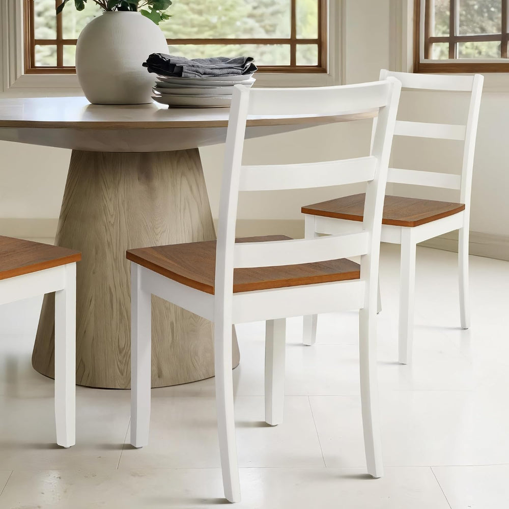 Farmhouse Dining Chairs Set of 2, Two-Tone Wooden Kitchen Chairs | Ladder Bac...