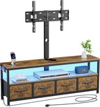 JUSTOGO TV Stand with Mount & Power Outlet for 32-70 Inch TVs, Rustic Brown | TV Console with Drawers & Led Lights, AC Outlets & USB Ports, For Living Room, Bedroom, Height Adjustable, Swivel TV Cabinet