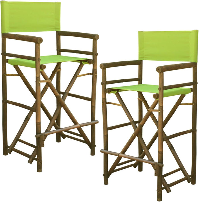 Statra Bamboo Barstool-Espresso Color Green Canvas Bar Height Folding Chairs Counter Stool Outdoor Indoor Tall Camping Set of 2, 15 x 15