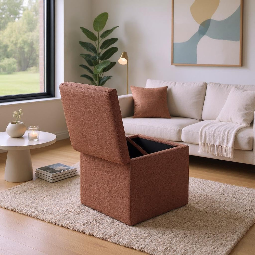 Brown Linen-Textured Ottoman with Storage, 42×42×44 cm Square Foot Rest Stool...