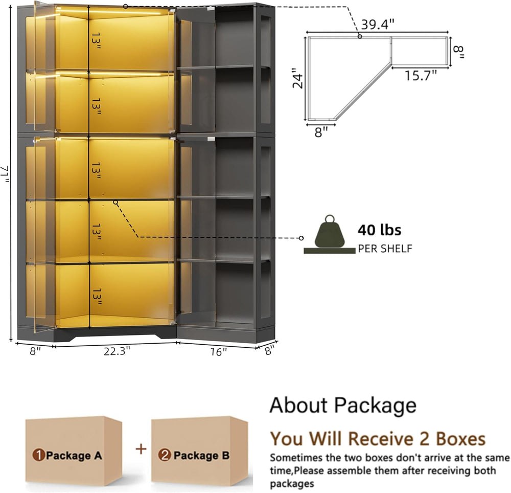 PAKASEPT Corner Display Curio Cabinet with Glass Doors, Glass Display Case wi...