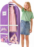 Dance Garment Bag for Hanging Clothes with 3 Zipper Clear Pockets Dance Accessories Essentials Uniform Costume 40 Inch Dress Bags for Dance Competition (Purple White, 1Pack 40")