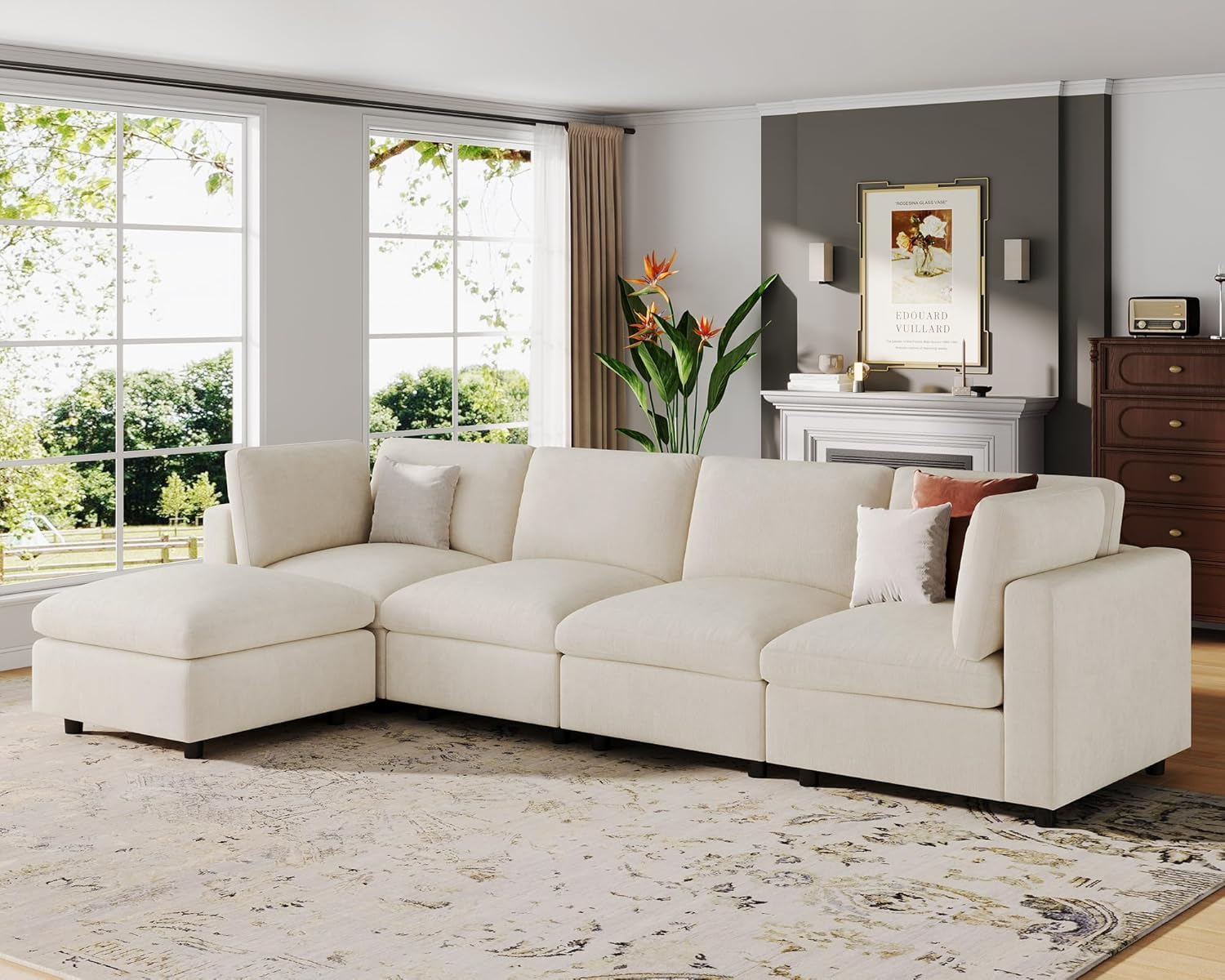 Large L Shaped Sectional Modular Sofa,Chenille Sectional Couch,Beige | Washable,Removable Cover,Modern,Comfortable