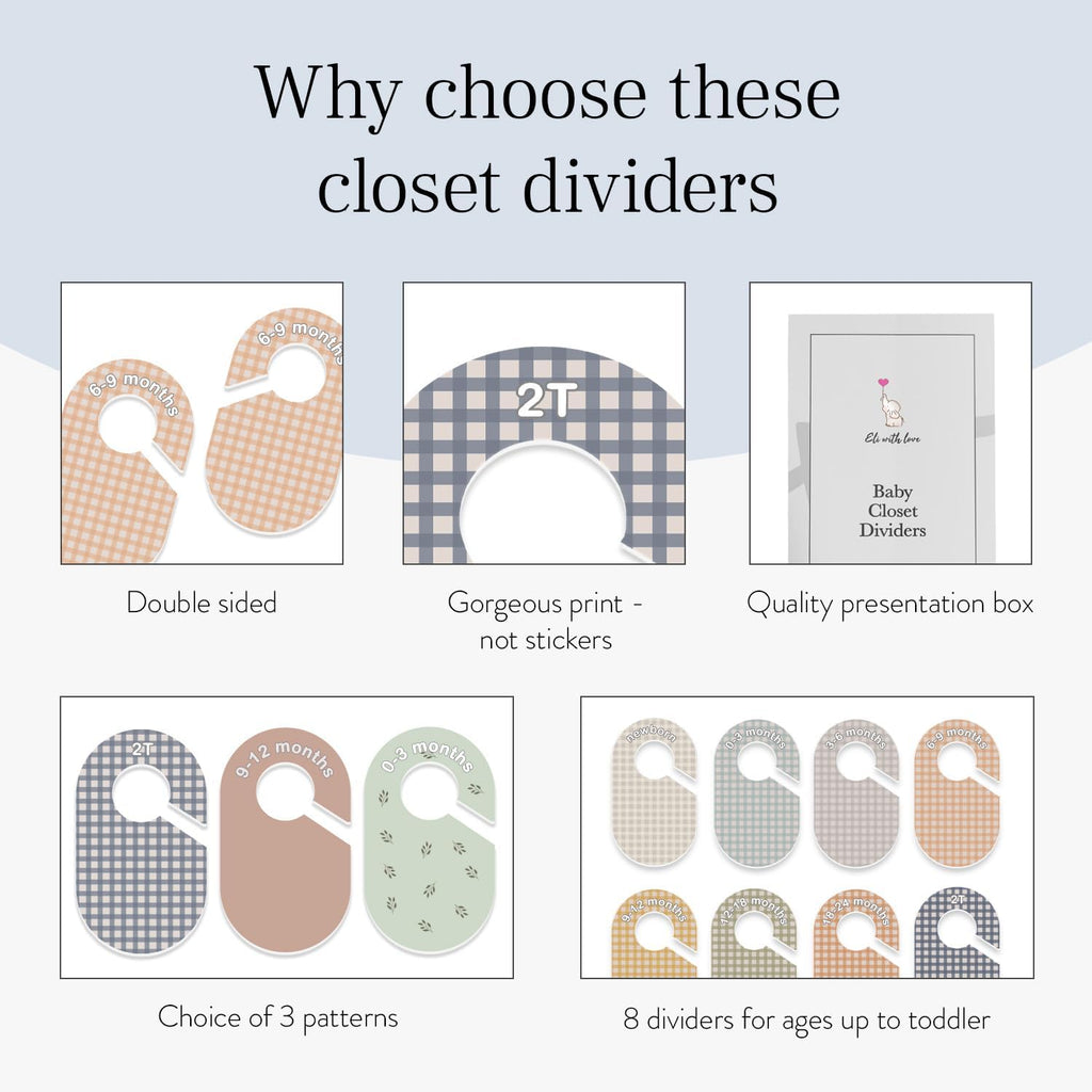Eli with Love Baby Closet Dividers (Gingham) - Ideal Baby Clothes Dividers – Organize Nursery Closet Hangers by Size/Age