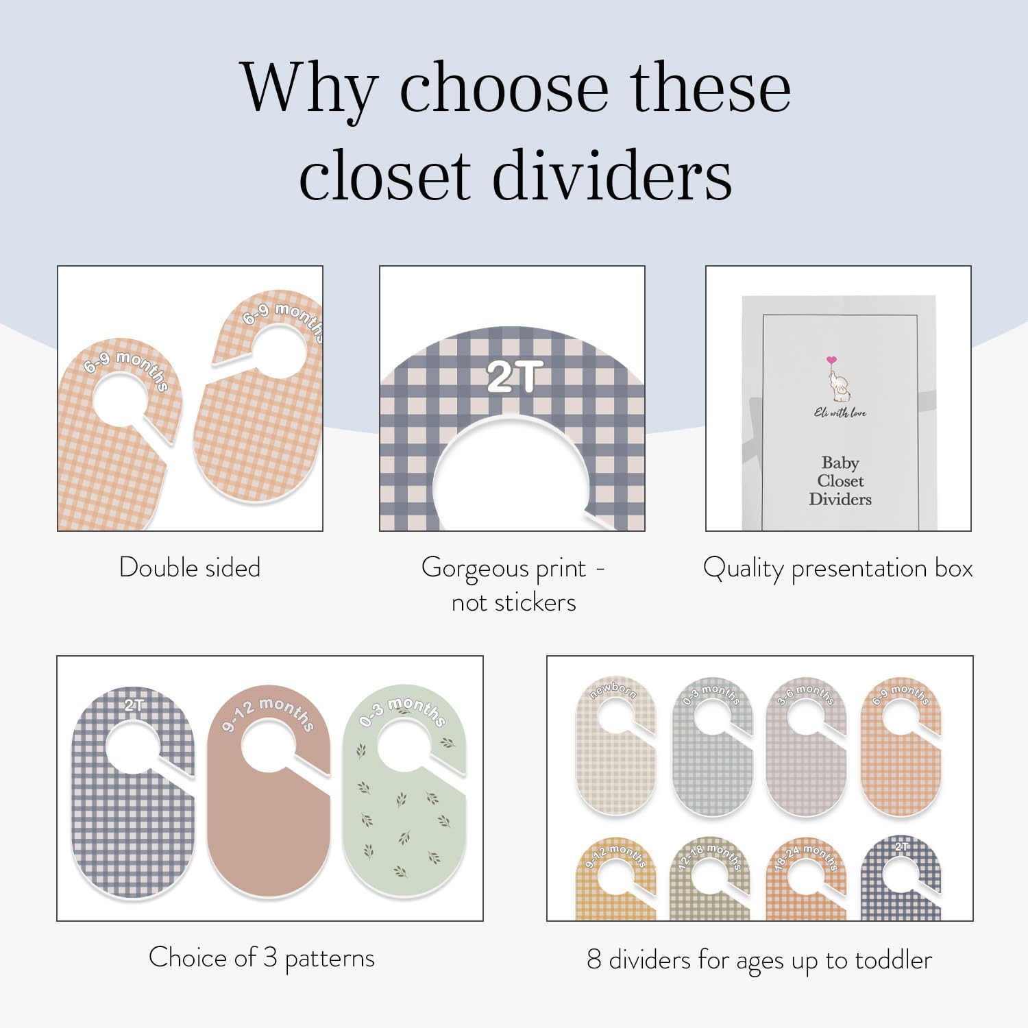 Eli with Love Baby Closet Dividers (Gingham) - Ideal Baby Clothes Dividers – Organize Nursery Closet Hangers by Size/Age