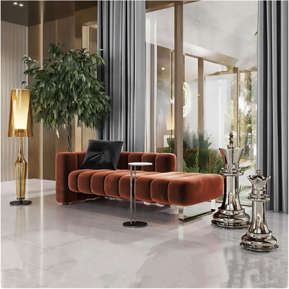Modern Orange Bedroom Bench Velvet, Upholstered End of Bed Tufting Indoor wit...
