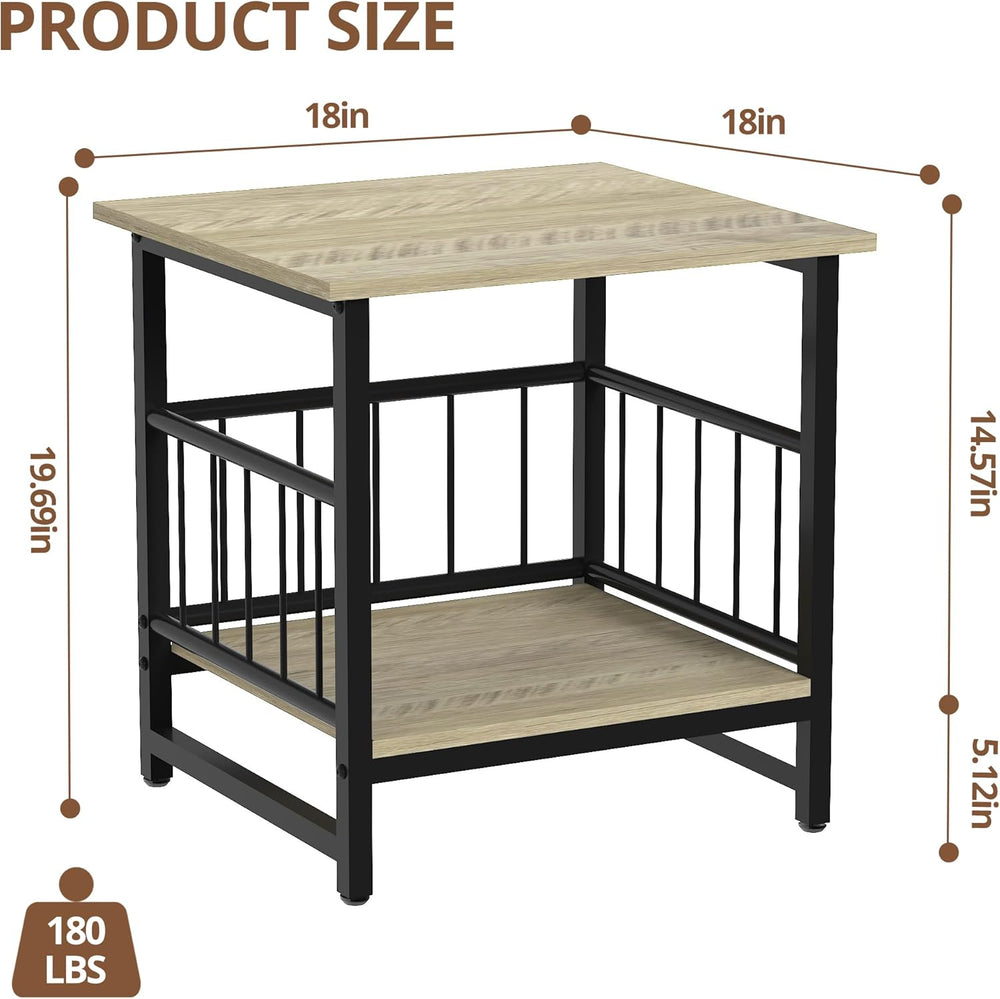EazeHome 18" Square End Table with Storage Shelf, 2 Tier Rustic Side Tab...