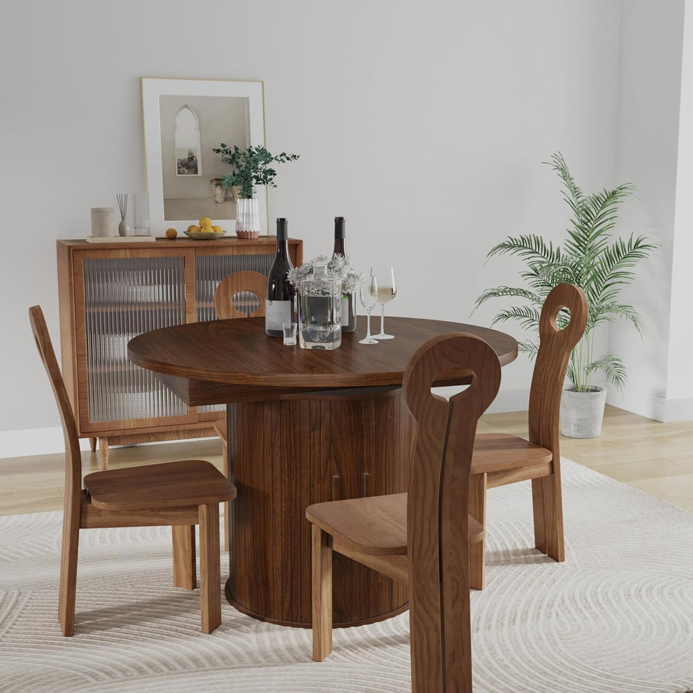 Expandable Dining Table,Round Wooden Kitchen Table,Double Layered Storage Spa...