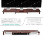 Nnewvante Large Dual Monitor Stand Riser, 60 inch Bamboo Monitor Stand with Adjustable Length and Angle, 3 Shelves Desktop Screen Riser for Computer Laptop PC, Walnut